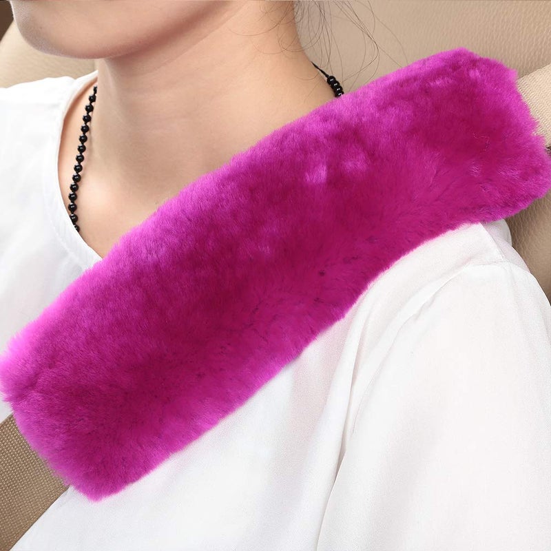 OGLAND 2 Pack Automotive Authentic Sheepskin Car Seat Belt Pads, Soft Shoulder Pad, Neck Cushion Protector, Genuine Natural Merino Wool (F-Pink) - Image 2